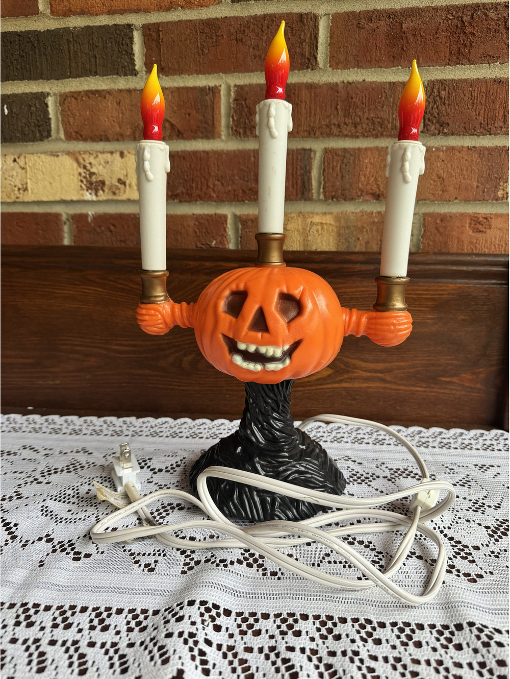 Vintage Halloween Pumpkin Electric Candelabra Table Lamp